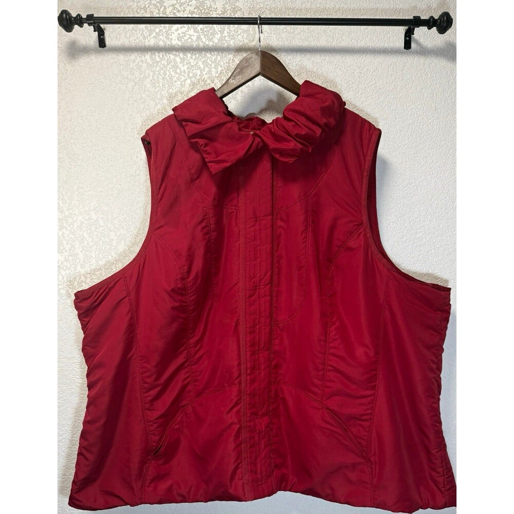 CJ Banks Women's Plus Red Puffer Vest Ruched Collar Snap Front Size Unknown